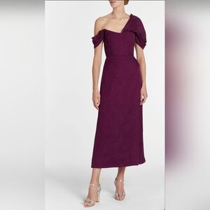Markarian Adela Magenta Woodcut Jacquard Asymmetric Drape Shoulder A Line Midi